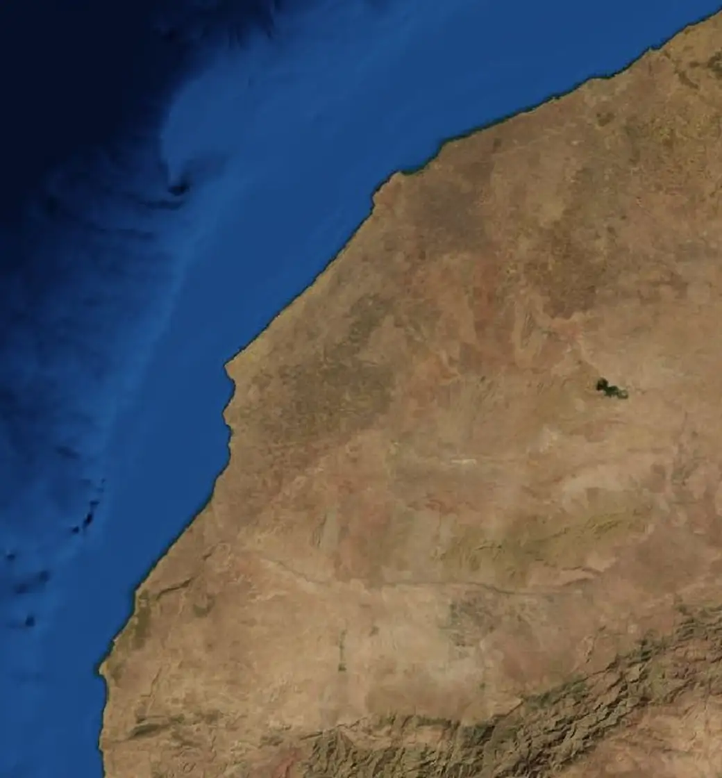 Map of the Casablanca, Marrakech and Essaouira route on satellite imagery of Morocco, with each stop marked
