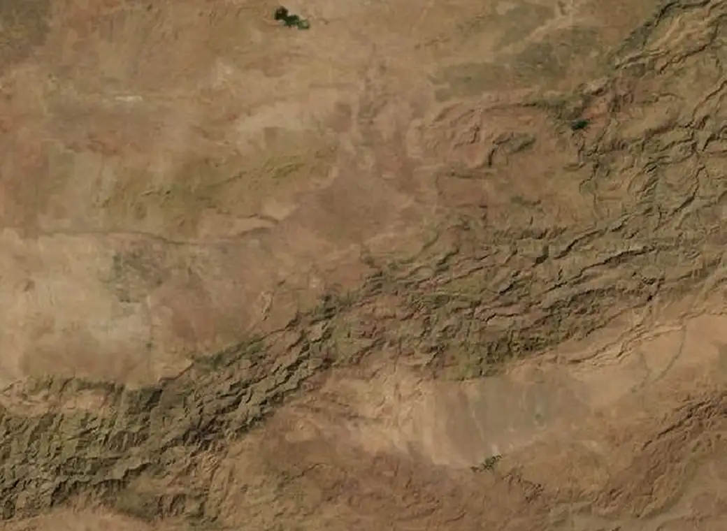 Map of the Atlas Valleys and Ouzoud Falls route on satellite imagery of Morocco, with each stop marked