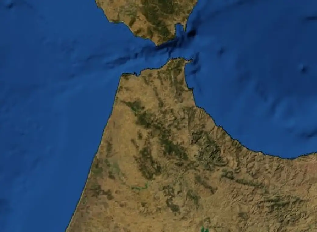 Map of the Tangier, Chefchaouen and Tetouan route on satellite imagery of Morocco, with each stop marked