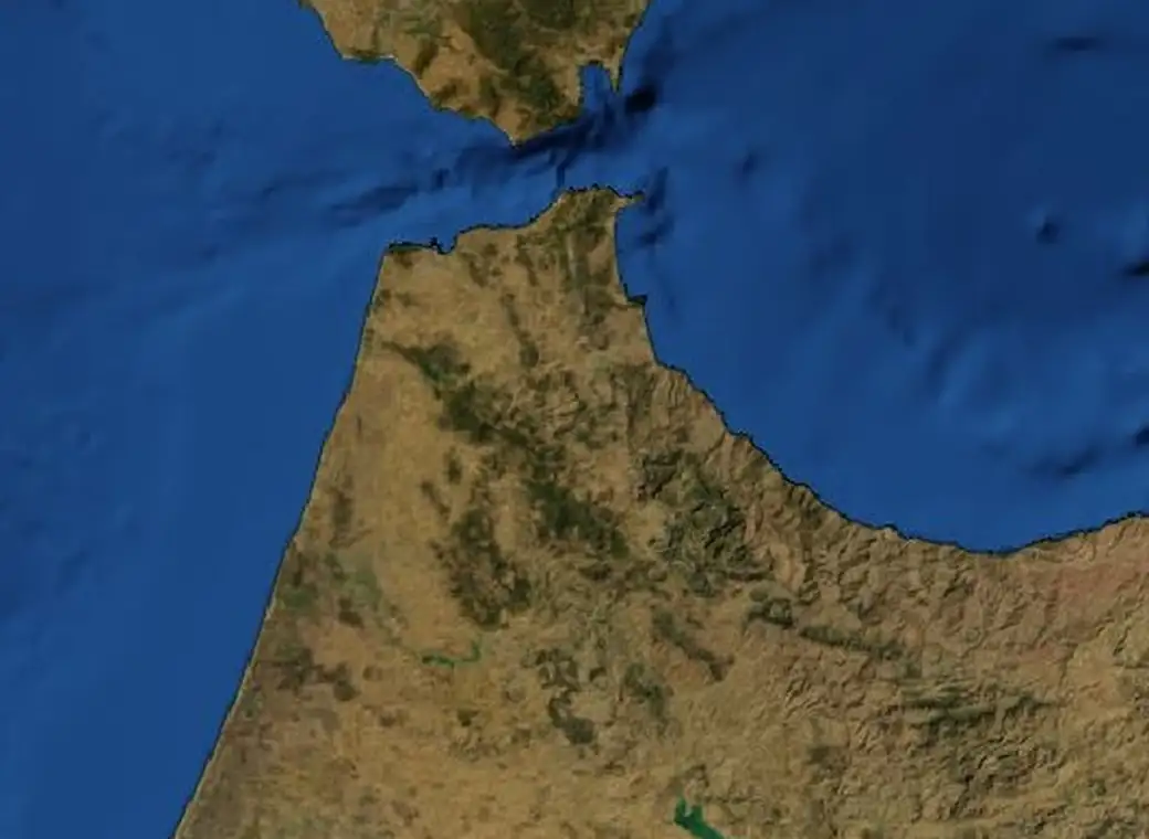 Map of the Rif Mountains Hiking route on satellite imagery of Morocco, with each stop marked
